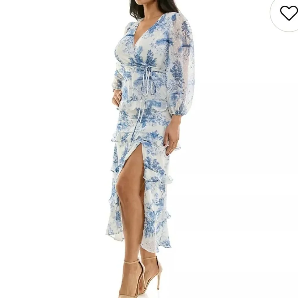Women's Maison Tara Toile Surplice Tiered Ruffle Maxi DRESS - Picture 4 of 7